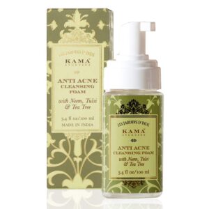 Kama Ayurveda Antipain Acne Cleansing Foam gently and effectively reduces acne breakouts throughout the day. Powerful Neem Oil works to reduce pimples while minimizing any signs of post-acne scarring. Purifying Tulsi cleanses, makes blocked pores more open and protects against further inflammation without drying out skin. Calendula Flower cools down and soothes irritated skin.